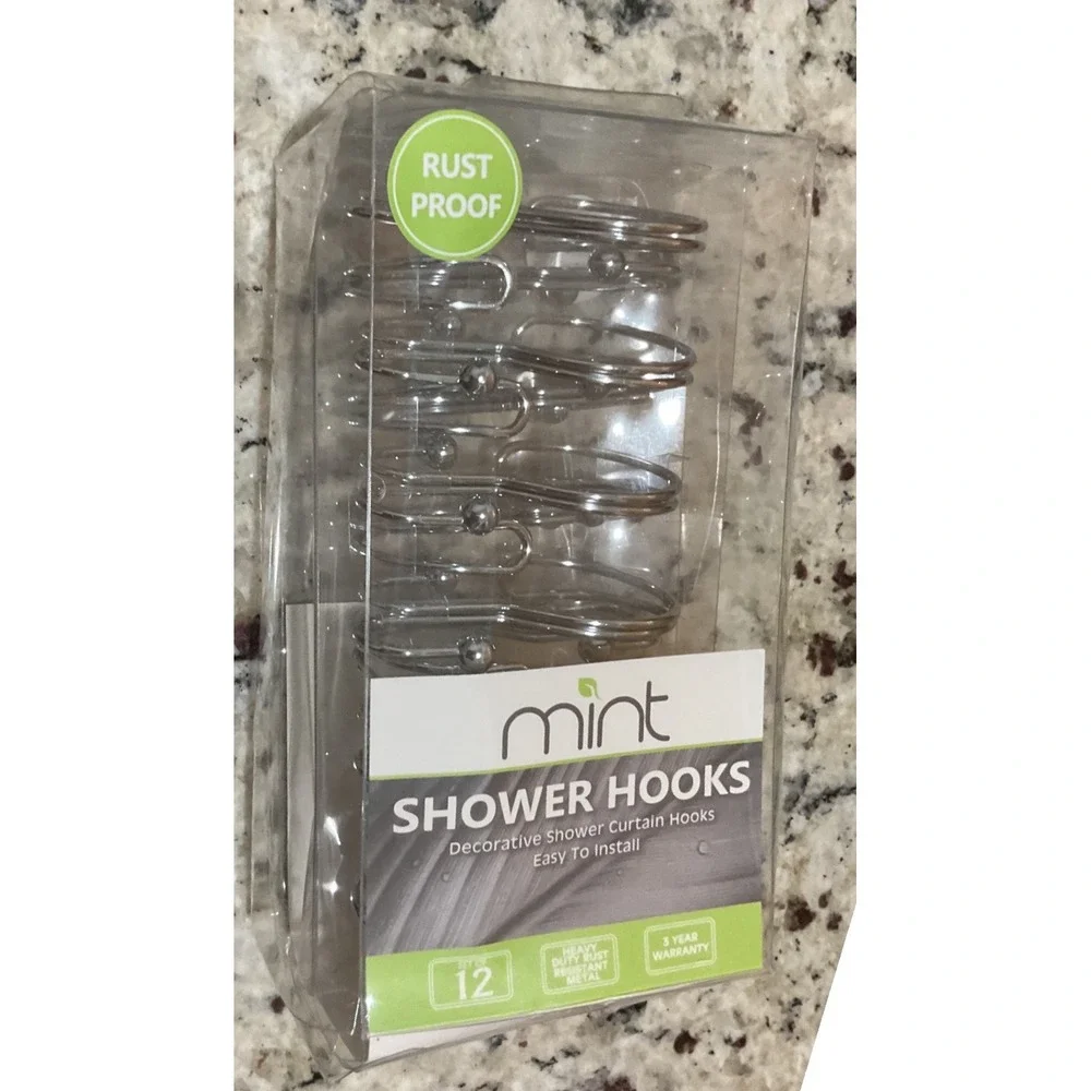 Mint Shower Hooks Set of 12 Rust Proof Heavy Duty Metal Silver Tone 8223 NEW